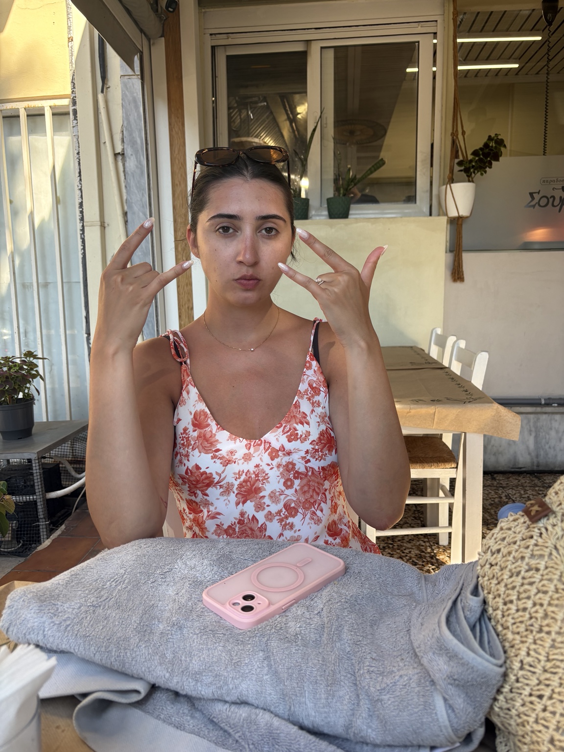 Claudia being playful on vacation